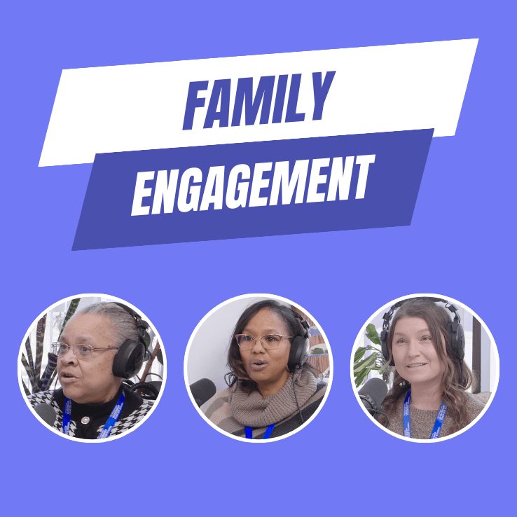 Three PALCS Family Ambassadors speaking into microphones during podcast interview.