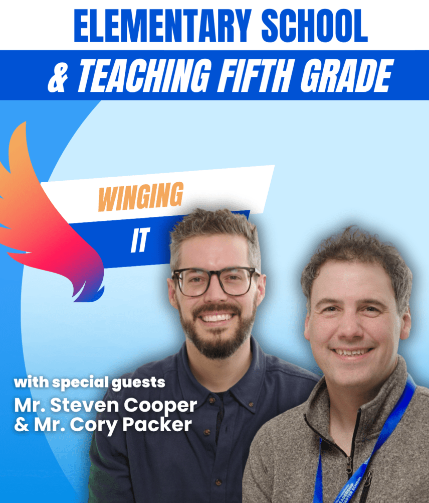 Graphic showing Mr. Steven Cooper and Mr. Cory Packer, under a banner that says "Elementary School and teaching fifth grade"