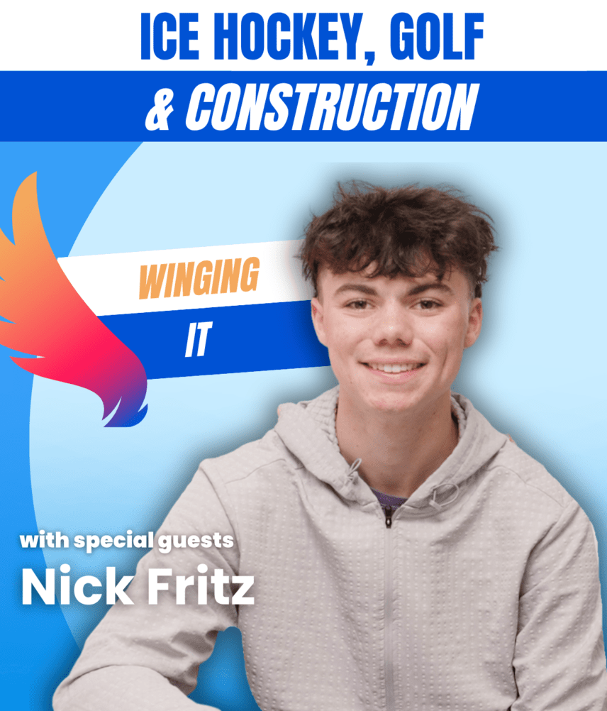 A picture of PALCS student Nick Fritz underneath the headline "Ice Hockey, Golf, and Construction"